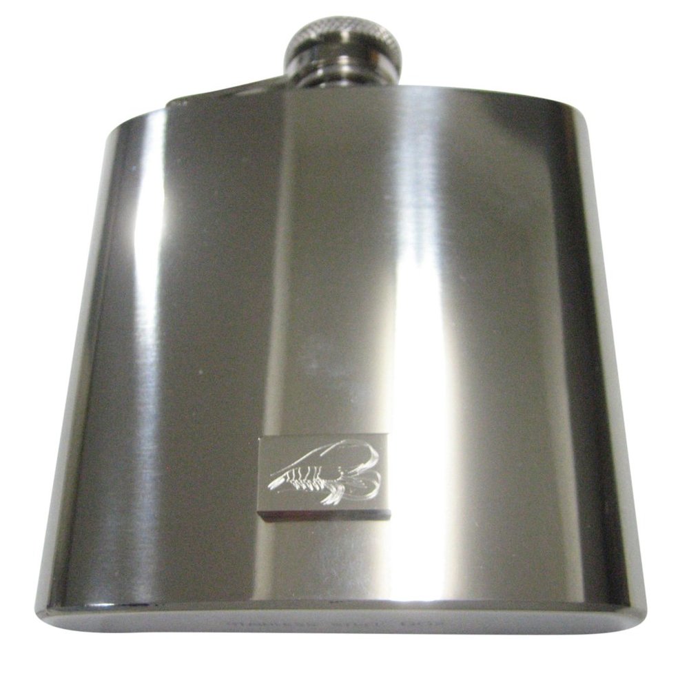 Silver Toned Rectangular Etched Shrimp 6oz Flask